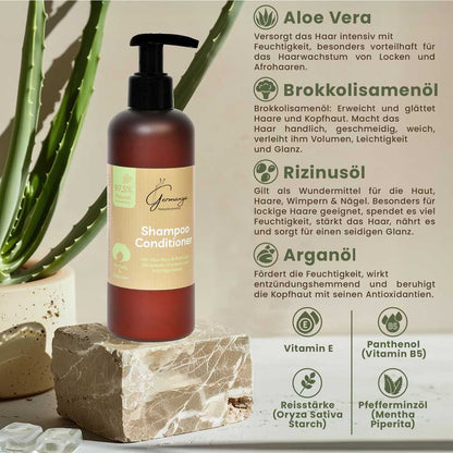 Shampoo und Conditioner mit Aloe Vera, Arganöl, Rizinusöl und Brokkolisamenöl für gesundes, glänzendes und gepflegtes Haar