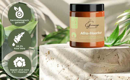 Afro-Haarkur Naturkosmetik von Germanya mit Aloe Vera, Arganöl und Rizinusöl für krauses und lockiges Haar